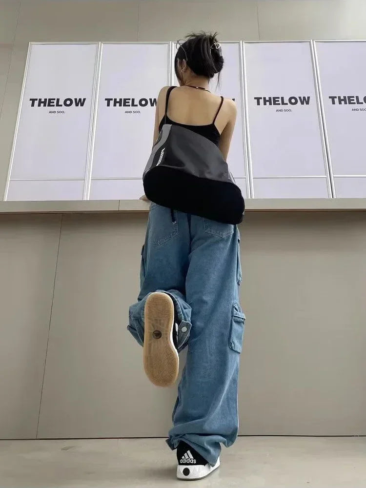 Y2K Cargo Jeans | Baggy Wide-Leg Multi-Pocket Denim | Women's Harajuku Streetwear Pants