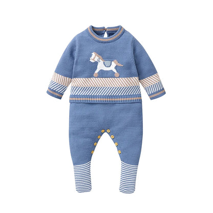 Baby Rompers Blue Long Sleeve Knit Newborn Boys Jumpsuits Playsuits Autumn Winter Infant Unisex Outfits One Pieces Kids Costumes