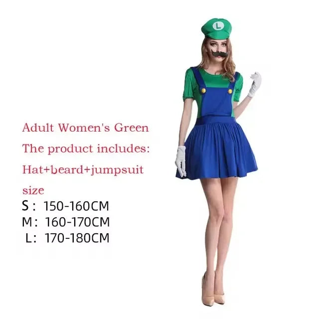 Disguise Men Luigi Deluxe Adult Costume Super Brothers Costume Cosplay Fancy Dress Outfit Halloween womens with Hat and Mustache