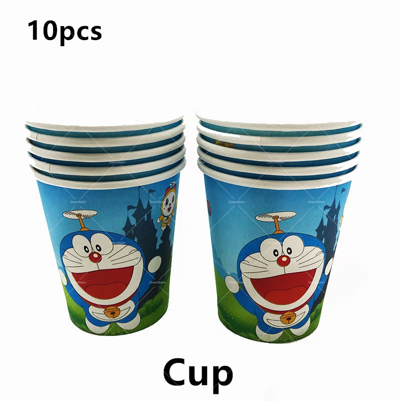 Doraemoned Balloons Cartoon Blue Jingle Cat Party Decoration Supplies Happy Birthday Banner Disposable Tableware Kid Cake Topper
