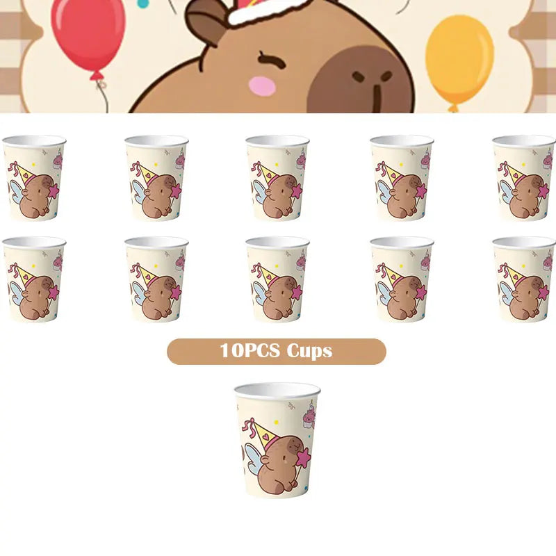 Capybara Decoration Birthday Party Favors Tableware Set Cup Plate Balloons Gift Bags Happy Banner Cake Topper Supplies for Girls