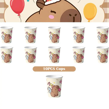 Capybara Decoration Birthday Party Favors Tableware Set Cup Plate Balloons Gift Bags Happy Banner Cake Topper Supplies for Girls