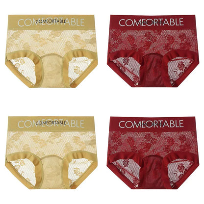 4PCS Women Seamless Panties Transparent Briefs Plus Size Lace Antibacterial Panties