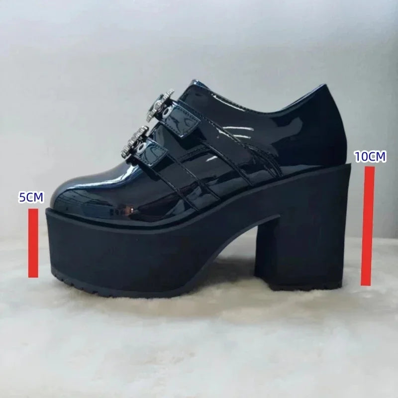 RGD4 Japanese Mine Series Round Drill Buckle JK Patent Leather Shoes Student Mass-Produced Platform High Heels Uniform Wom DP[7/