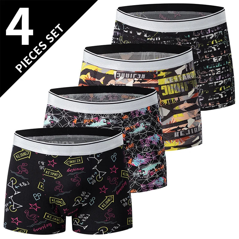 4 Pack Europe And America Size Men'S Solid Color Sexy Boxer Underwear Antibacterial Breathable Plus Size Men'S Shorts Underwear