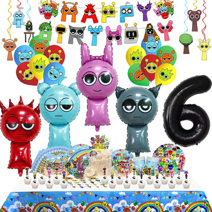 Sprunki Birthday Party Decoration Incredibox Latex Aluminum Foil Balloon For Kids Event Supplies Banner Disposable Tableware