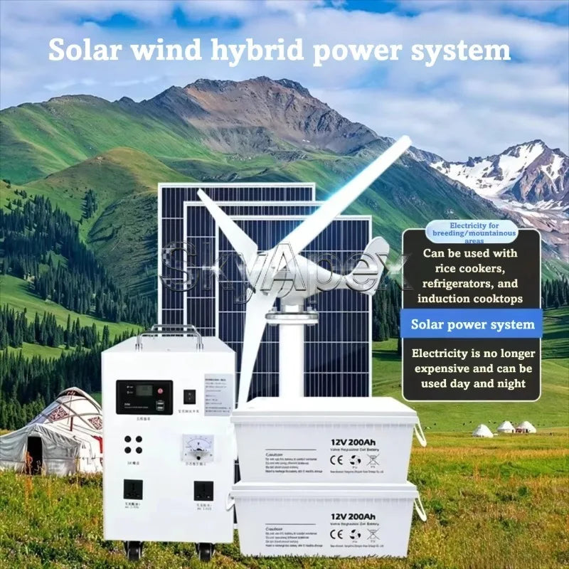 Solar Wind Hybrid Power System Wind Turbine Generator With Solar Panel Battery Bank For Home Farm Off Grid Energy Storage Kit