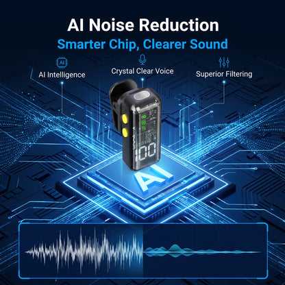Wireless Lavalier Microphone, AI Noise‑Reduction Lapel Mic With Charging Case, Plug‑and‑Play for iPhone Android Vlog Live Stream