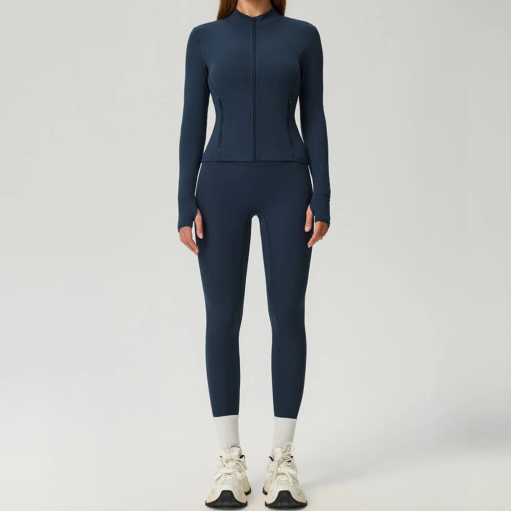 Fitness Suit 2PCS Women Tracksuit Sports Zipper Long Sleeve Yoga Set Gym Clothes Flared Pants Sportswear Female Workout Clothes