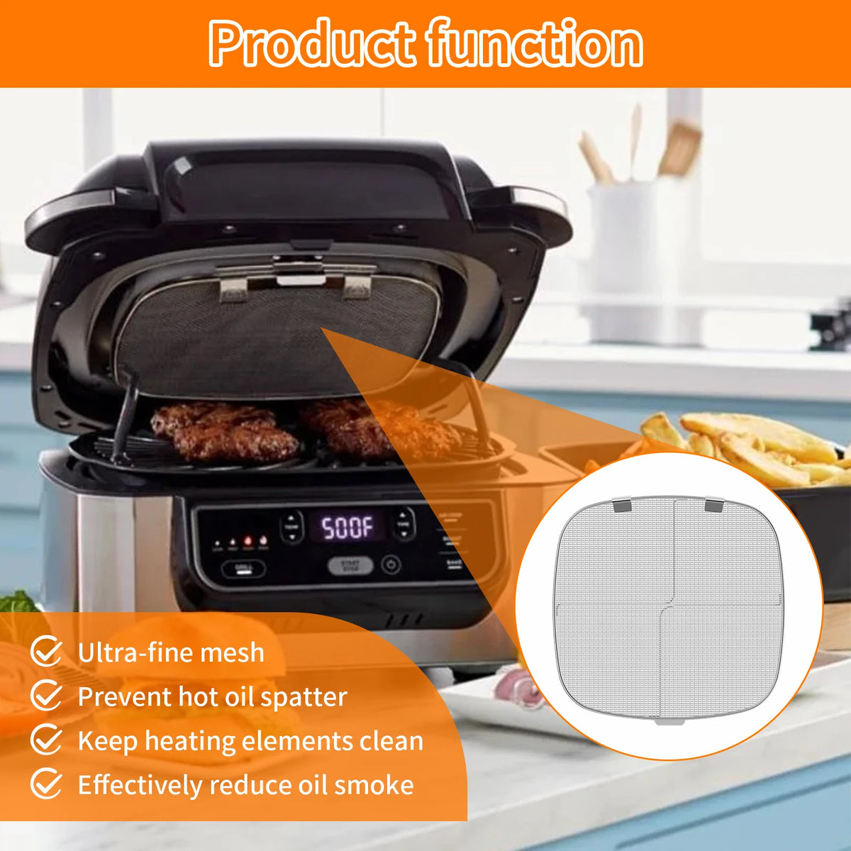 1/2Pc Stainless Steel Fine Mesh Splatter Shield Oven Grill Rack Air Fryer Basket For Ninja Foodi AG300 AG300C AG301C AG302 AG400