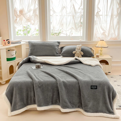 Thickened Double-layer Lamb Fleece Flannel Blanket for Bed Office Air Conditioning and Nap Throw Soft Blanket for Bedding Sofa