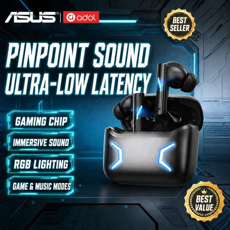 Choice ASUS Adol Gaming Headset Bluetooth 5.3 Dual Mode Wireless Low Latency Earbuds with Mic RGB Effect Music Earphones R18
