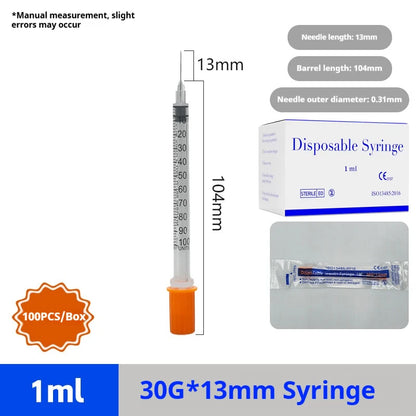 100Pcs 1ml Sterile Insulin Syringe, Individually Wrapped Plastic Syringe for Pet Veterinary Lab Industrial Dispensing