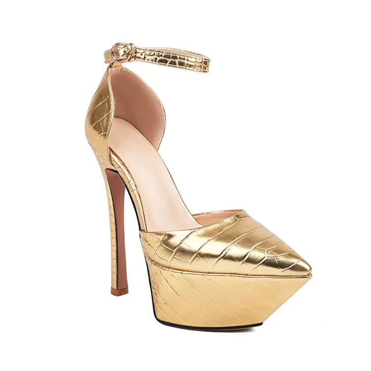 Brand Design Shiny Gold Women's Sandals New Sexy 15cm High Heels