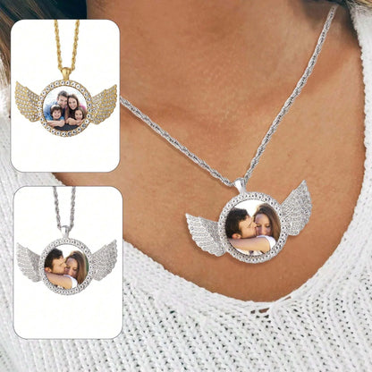 Personalised Heart-Shaped Wings Necklace, Custom Photo Necklace, DIY Gift, Commemorative Present