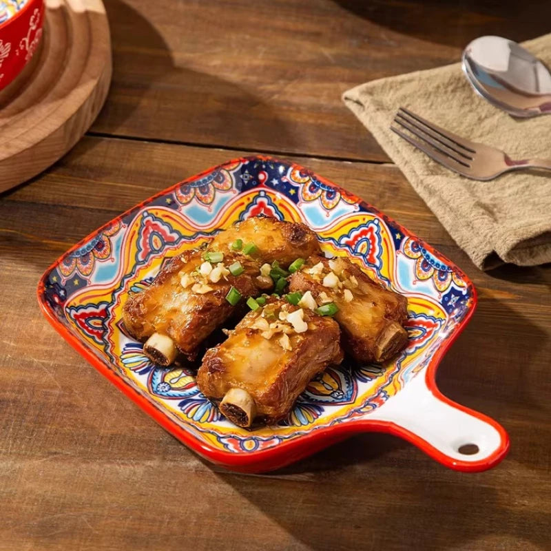 Ceramic Tableware Set Rice Bowl Serving Plate Creative Cutlery Soup Plate Noodle Handle Bowl Sauce Dish Steak Salad Fruit Plate