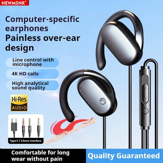 For Business Open Ear Type C&3.5mm Wired Headphones Stereo Sound Sports Earbuds Gamer Headsets Earphones with HD Mic For Samsung