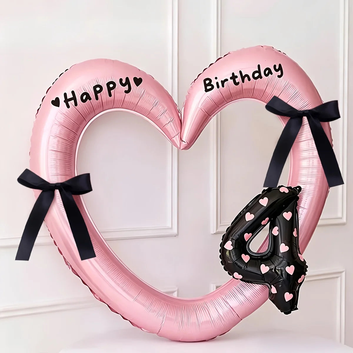 7Pcs 16inch Black Number Hollow-Out Heart Balloons and Heart Stickers Set, Includes 2 Number Balloons, 2 Stickers, 1 Glue Stick, 2 25cm Ribbons, for Birthday Parties, Wedding Anniversary Celebrations, Holiday Decorations