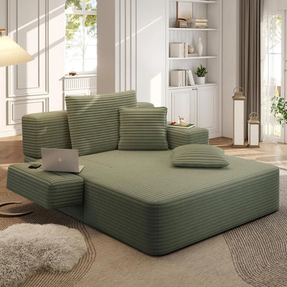 2-in-1 Convertible Chaise Lounge Indoor, 60.2" Corduroy Upholstered Chaise Lounge Chair that Converts to Sleeper, Custom