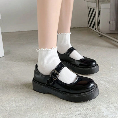 Women's Crew Socks with Ruffles, White and Black, Comfortable, Breathable, Moisture-Absorbing and Sweat-Wicking