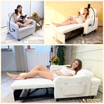 3-in-1 Convertible Sofa Bed, Sleeper Sofa Chair with Phone Holder & USB Port, Sofa Side Table, Pull Out Sofa Bed with Moving Wheels, Adjustable Backrest for Living Room, Bedroom