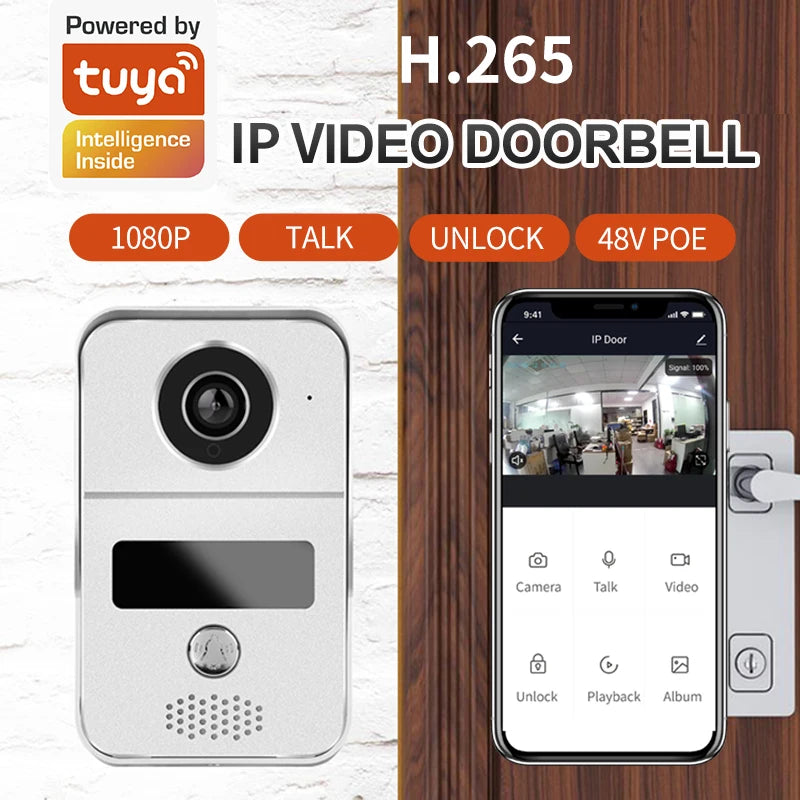 Tuya APP 2MP 1080P POE Wied WIFI IP  Doorbell  POE  Video Door Phone Intercom Visual Door Viewer Camera