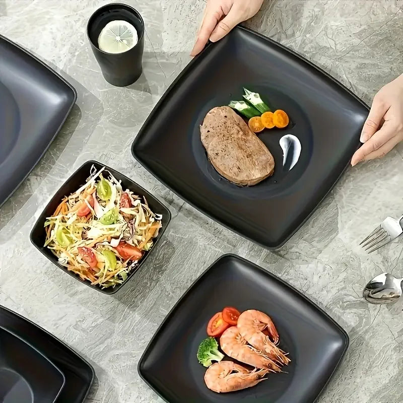 16/32 Square Plate Salad Bowl Tableware Set, Square Plate Bowl Cup, Dishwasher Washable