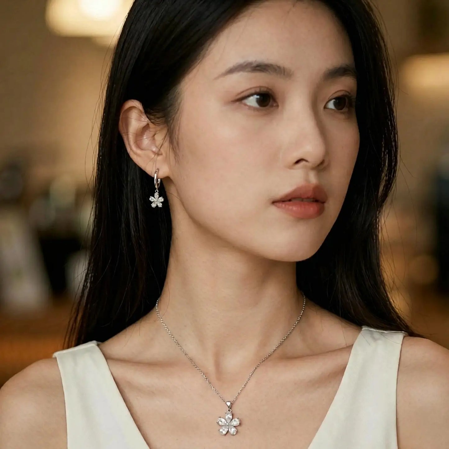 High Quality Solid 925 Sterling Silver Beautiful Flowers Drop Earrings Necklace Jewelry Sets For Women Female Wedding