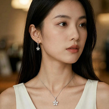 High Quality Solid 925 Sterling Silver Beautiful Flowers Drop Earrings Necklace Jewelry Sets For Women Female Wedding