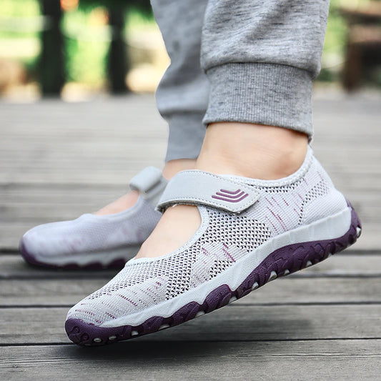 Women's Breathable Walking Shoes Ladies Fashion Mary Jane Sneakers Adjustable Working Nurse Shoes Lightweight Flats Roll