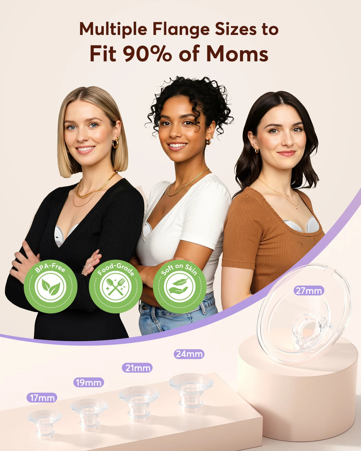 Breast Pump Hands-Free, Upgraded Wearable for Beginners, 325mmHg Strong Suction, 4 Modes & 12 Levels, Fast Milk Storage, Leak-proof, 17/19/21/24/27mm Flanges, USB-C Fast Charging, Quiet Operation, Comfortable Portable Design