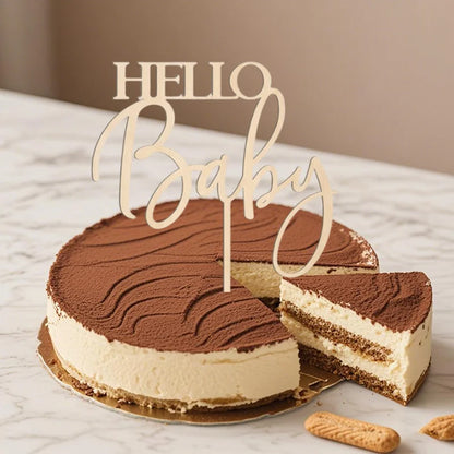 YOMDID Hello Baby Cake Topper Wooden Large Cake Decoration for Baby Shower Birthday Celebrations Party Cake Decorating Supplies