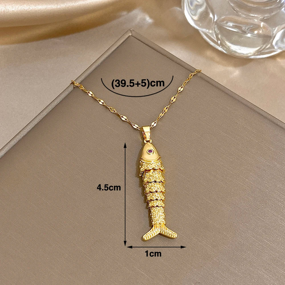 18K Gold Plated Stainless Steel Fish Pendant Necklace for Women