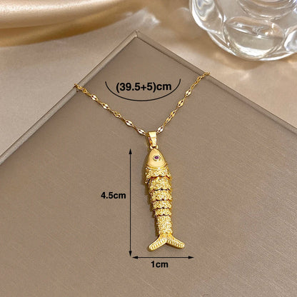 18K Gold Plated Stainless Steel Fish Pendant Necklace for Women