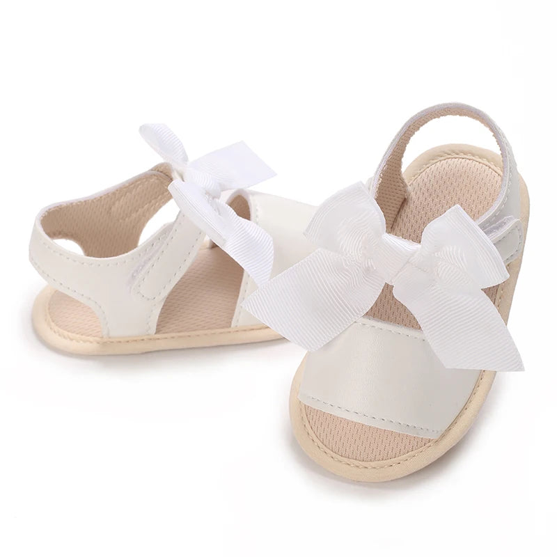 Baby Learning Walk Shoes, Breathable Summer Sandals with Bow & Embroidery, Soft Comfort Footwear for Newborn Infants 0-18M