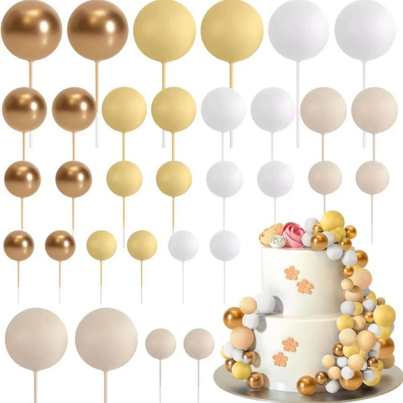 32Pcs Ball Cake Toppers Mini Balloon Cake Topper Sticks Cupcake Foam Ball Kids Jungle Birthday Party Cake Decoration Baby Shower