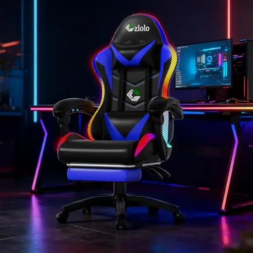 Gaming Chair, Racing Style RGB LED Lights Gaming Chairs for Adults and Kids, Lumbar Massager Gamer Chair, High Back