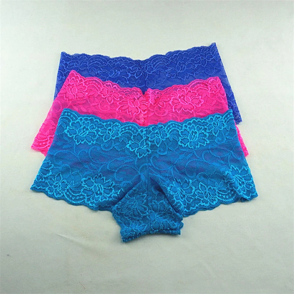3pcs M-XXL Female Boxers Underwear Silk Boyshorts Women Transparent Panties Shorts Ladies Perspective Lingerie