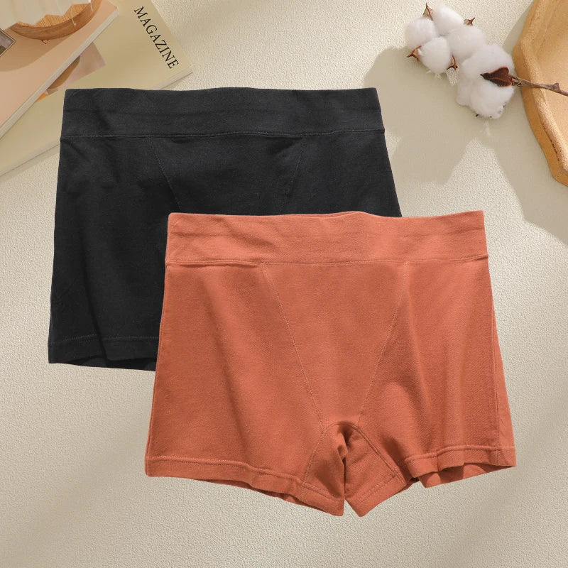 New 2PCS Women's Panties Cotton Solid Color Sports Boxers Underwear Seamless High Rise Cozy Lingerie Breathable Underpants S-XXL