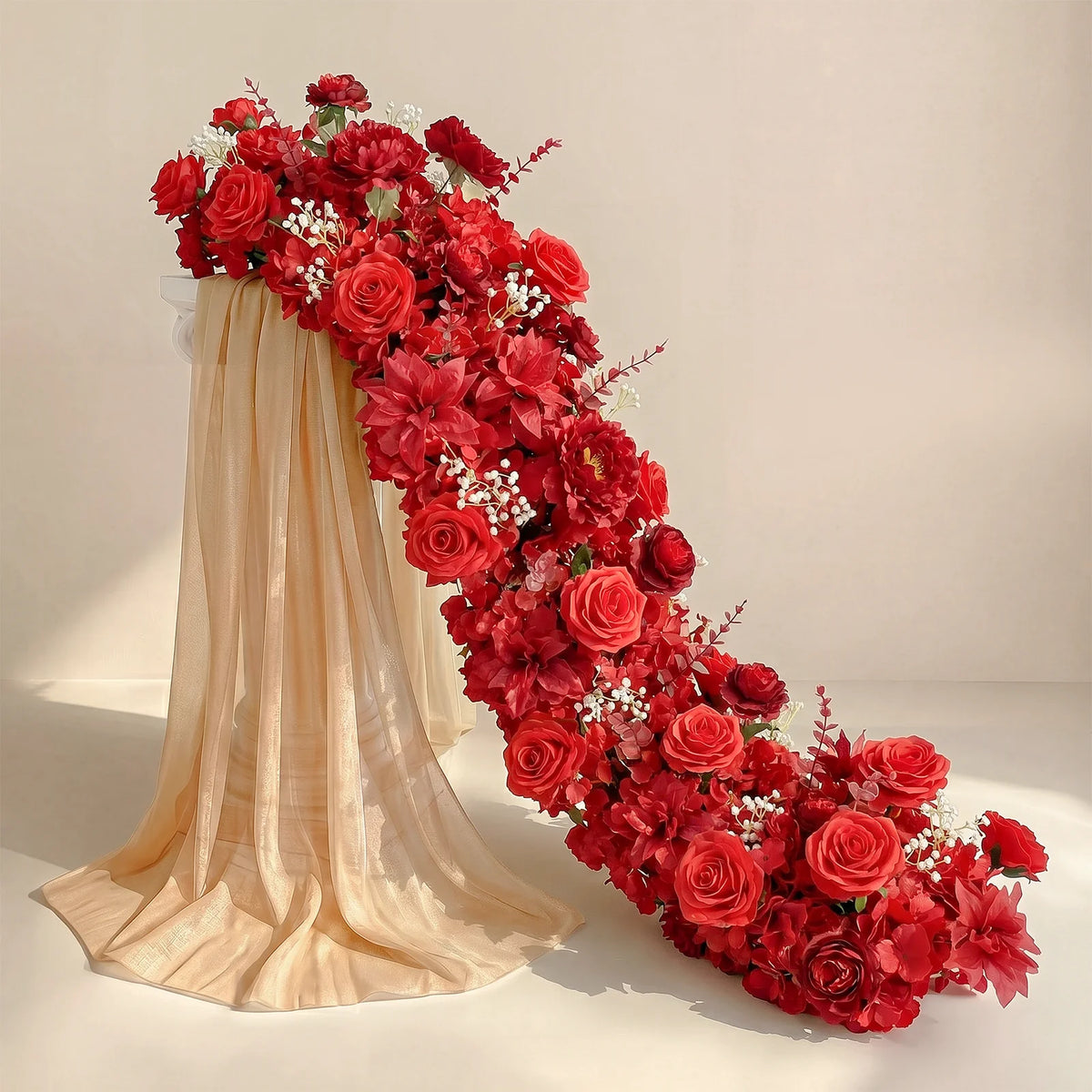 Uflower Pink Rose  Wedding Backdrop Decor Floor Flower Runner Event Table Centerpieces Silk Floral Strip Arrangement Party Props
