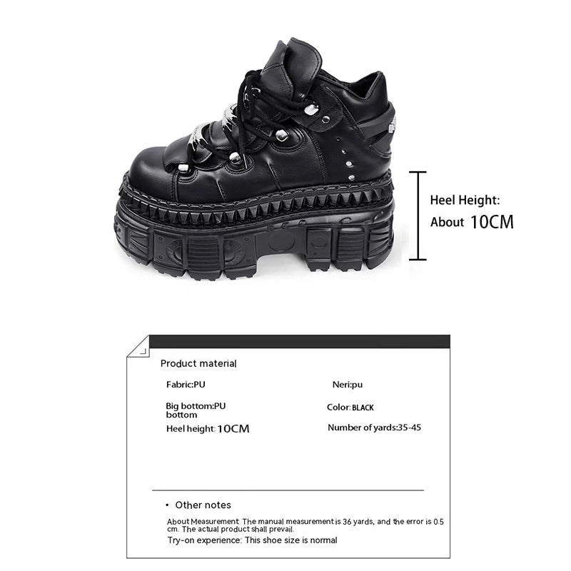 2025 Woman Sneakers New Punk Style Women Shoes Gothic Ankle Rock Boots Lace-up Heel Height Platform Shoes Woman Metal Decor