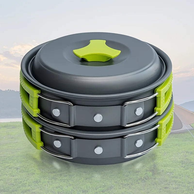 Portable 1-2 Person Camping Cookware Set, Lightweight Outdoor Pot Pan Kit for Backpacking Hiking Picnic