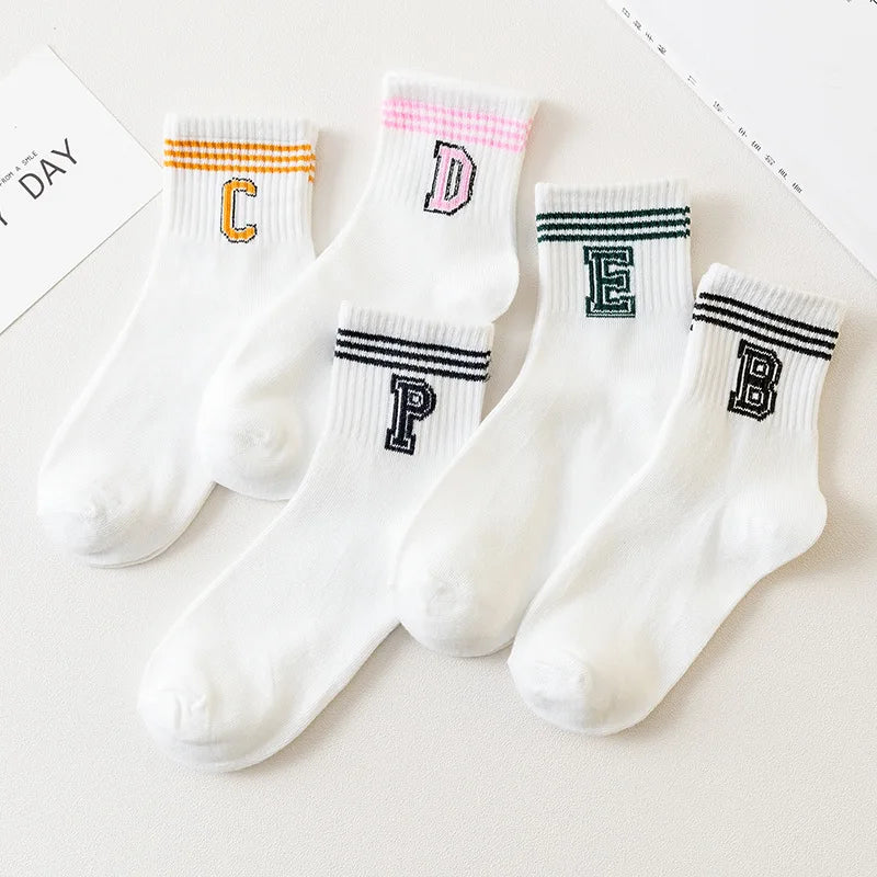 5 Pairs Women Fruit Print Socks Set Cute Casual Korean Fashion Kawaii Japanese Style Pumpkin Strawberry Banana Peach Avocado Sox