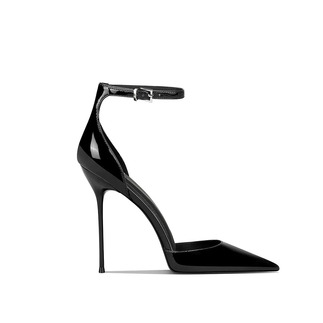 Wine Red Patent Leather High-Heeled Shoes for Women, New Style with Thin Heels and Pointed Toe, Straight Buckle Toe Shoes 33-46