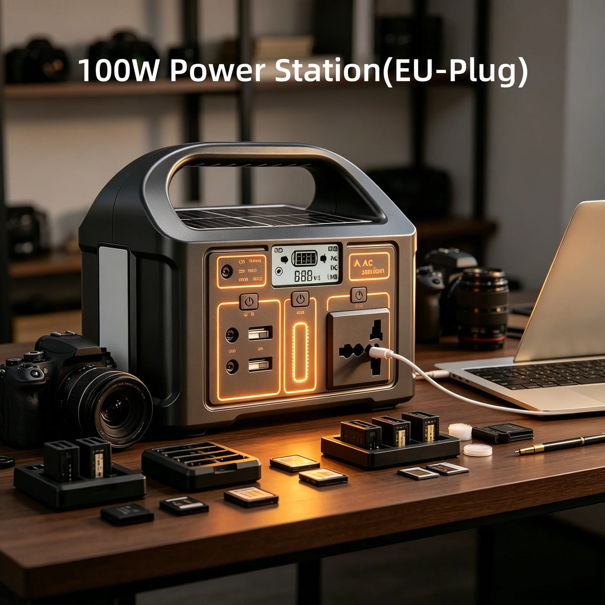 100W Portable Solar Generator LiFePO4 Power Station 78.6Wh Rechargeable Outdoor Camping RV Home Emergency Backup Power Supply