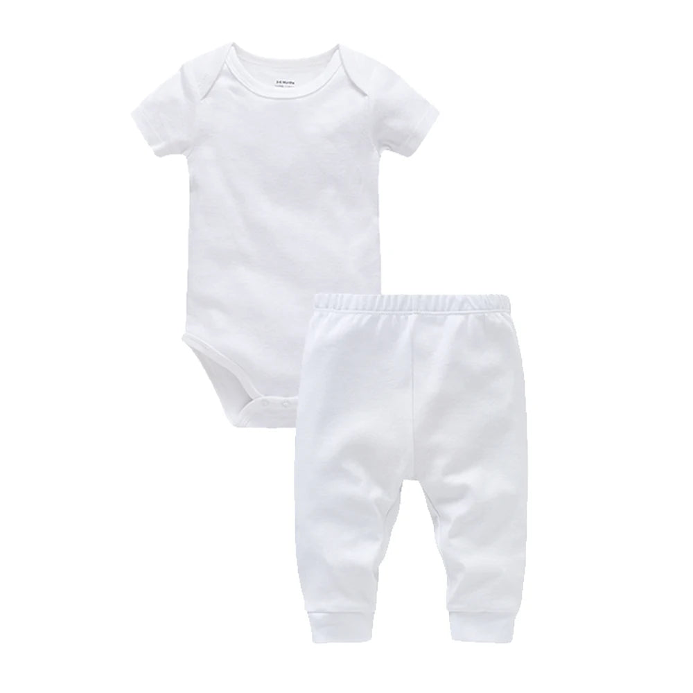 2/6 Pcs/lot Muslin Blank Baby Rompers Pants Set Plain Colors Summer Short Sleeve Bodysuit Kids Clothing Set Boys Clothes
