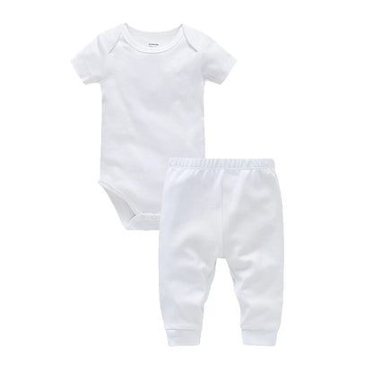 2/6 Pcs/lot Muslin Blank Baby Rompers Pants Set Plain Colors Summer Short Sleeve Bodysuit Kids Clothing Set Boys Clothes