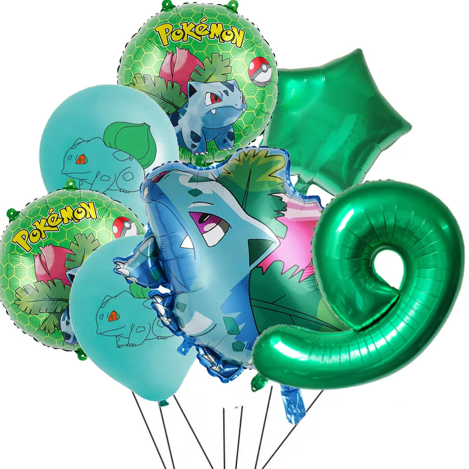 7Pcs/Set Pokemon Balloon Set Pikachu Charmander Cartoon Aluminum Foil Balloons Party Decoration Props Toy Anime Birthday Party