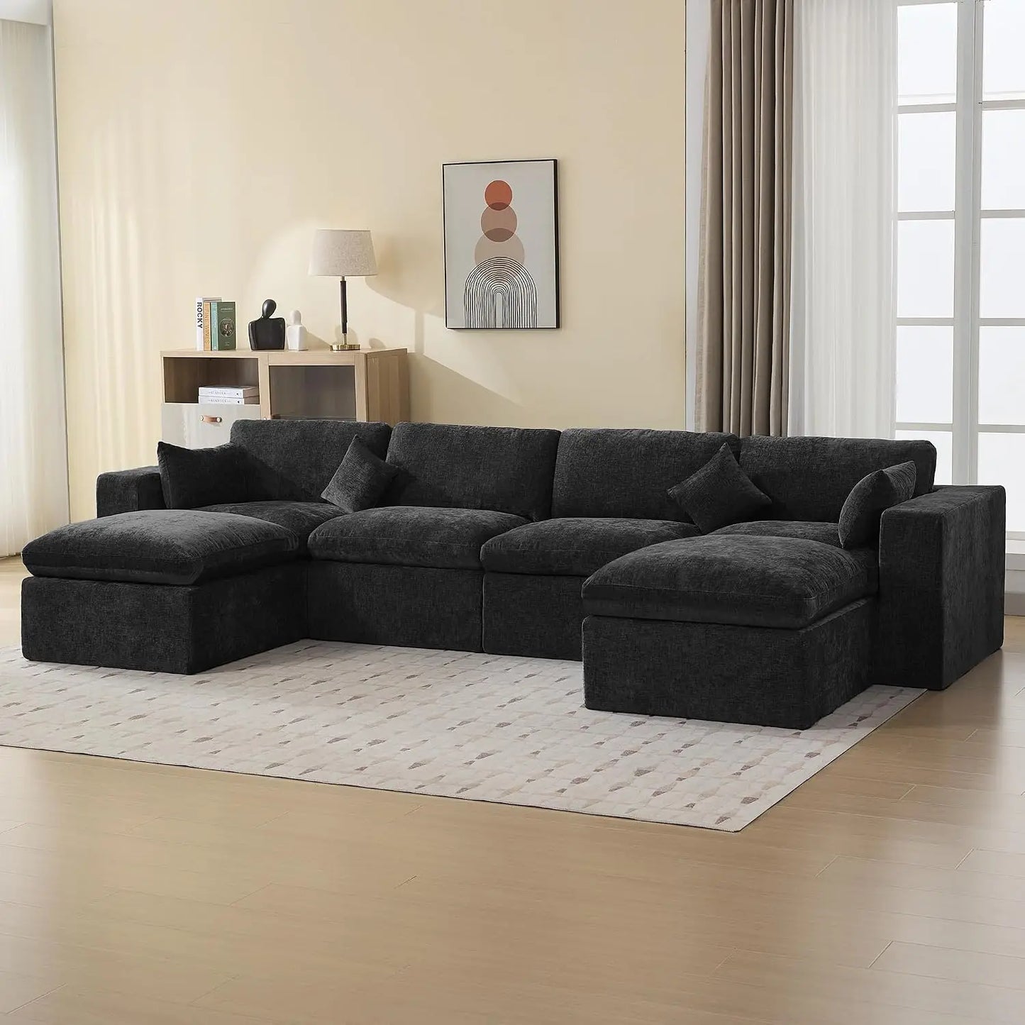 146''Cloud Boneless Sectional Couch, Modular Sectional Sofa Deep Seat with 2 Ottomans, Oversized Upholstered, Customized