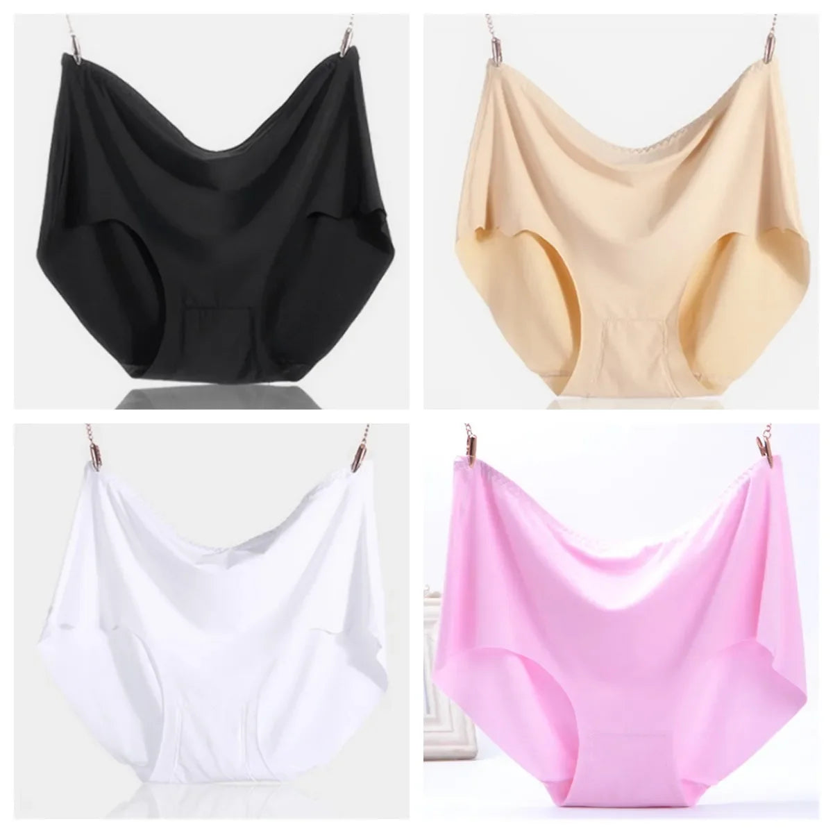 4Pcs Women Plus Size High Waist Ice Silk Boy Shorts Sexy Ultrathin Breathable Soft Underwear Panties Lingerie for 55-125kg